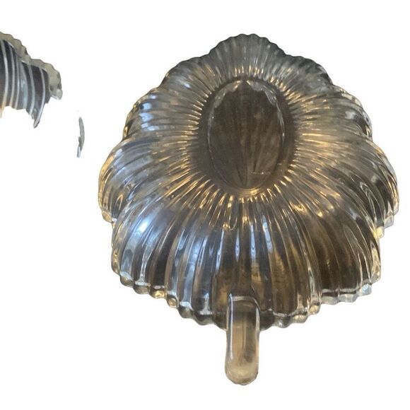 Vintage Federal Glass Lot of 2 Leaf Dish Ribbed Clear Crystal Classic Style - Picture 7 of 11